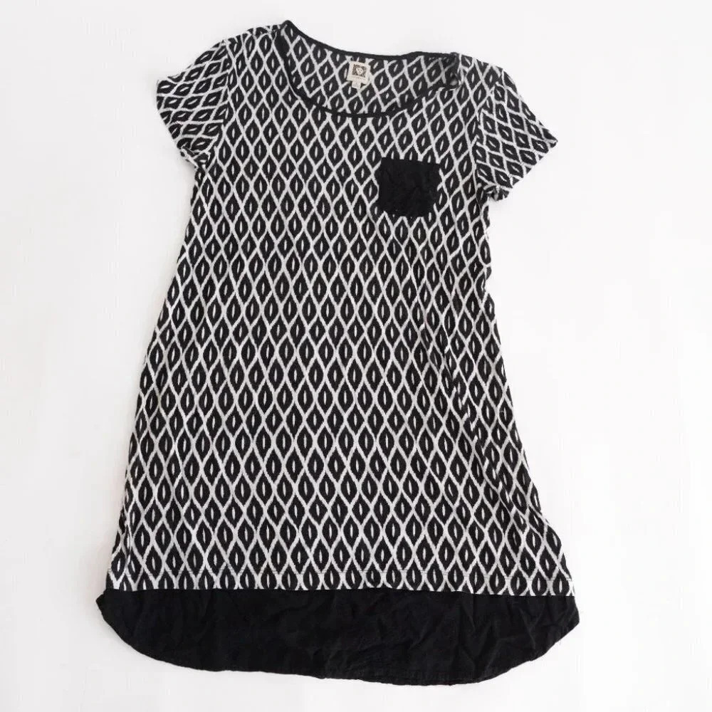 Anne Klein Small Tunic Dress Top Black & White Diamond Pattern Woman's Small
